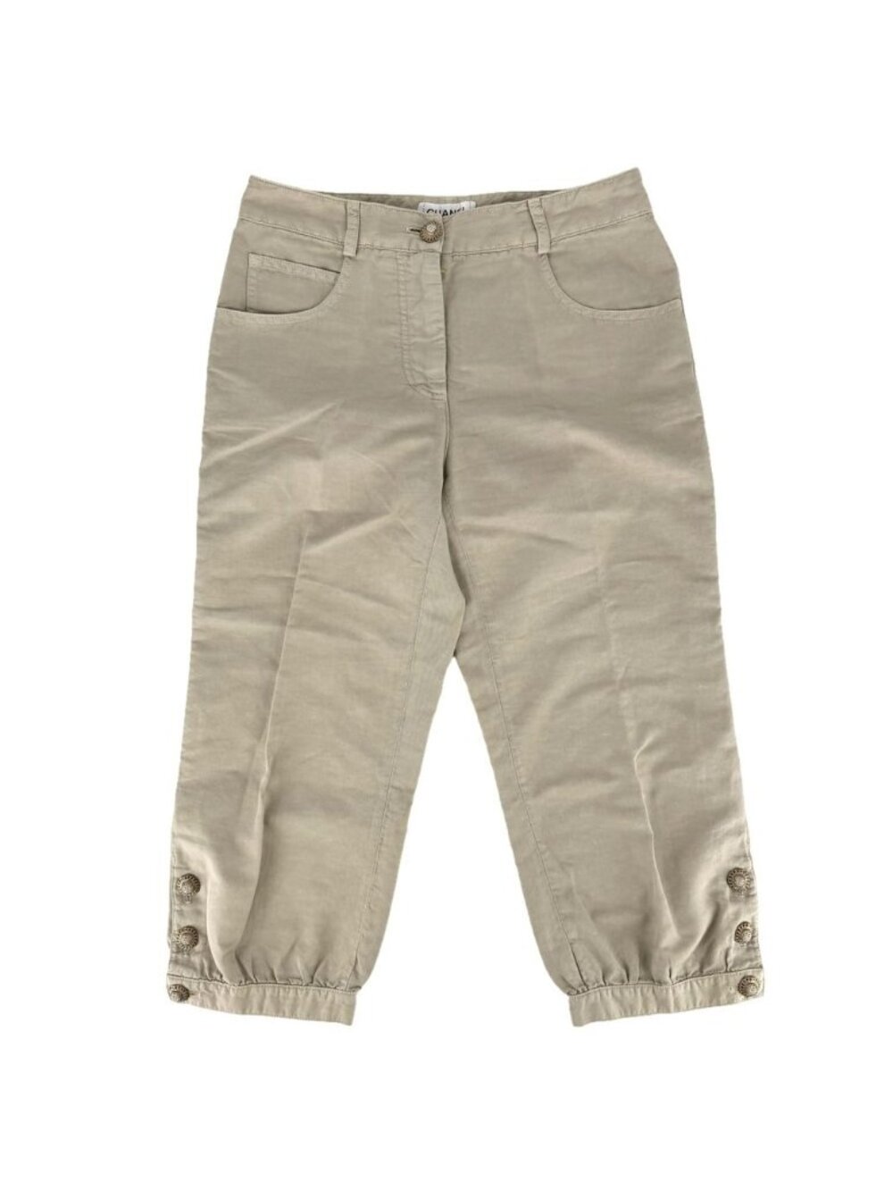 Chanel Pants Cropped Beige Cotton Linen Spring Summer 36
